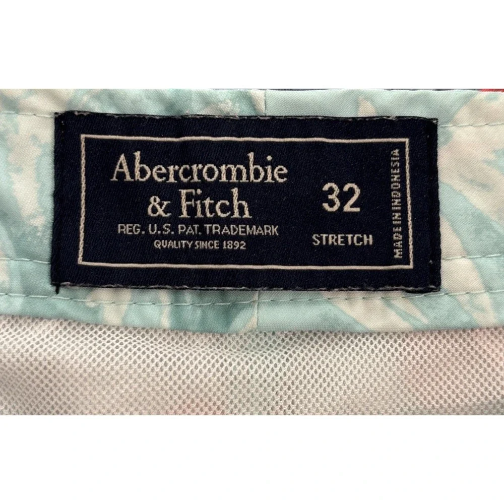 Abercrombie & Fitch Swim Trunks Mens Blue Red Excellent Hibiscus Floral 32